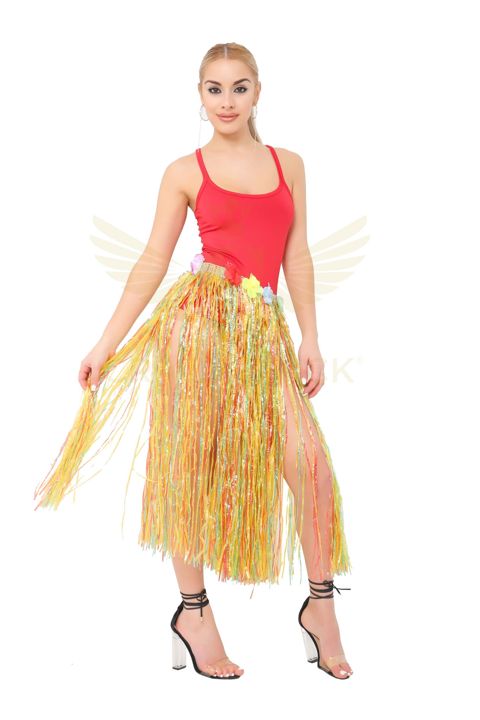 Crazy Chick Adult Multi Hula Skirt with Flowers (80cm)