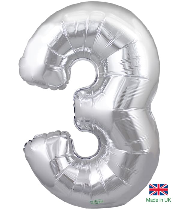 Number 3 Silver Balloon (30 Inches)