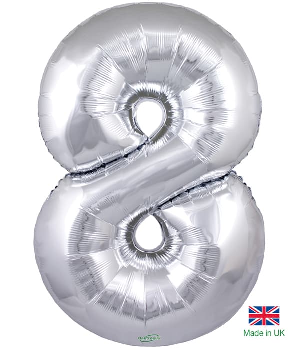 Number 8 Silver Balloon (30 Inches)