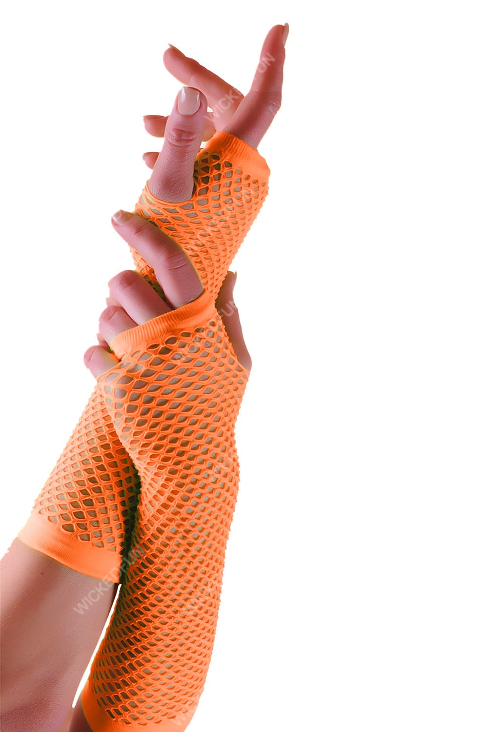 Wickedfun Orange Long Fishnet Gloves