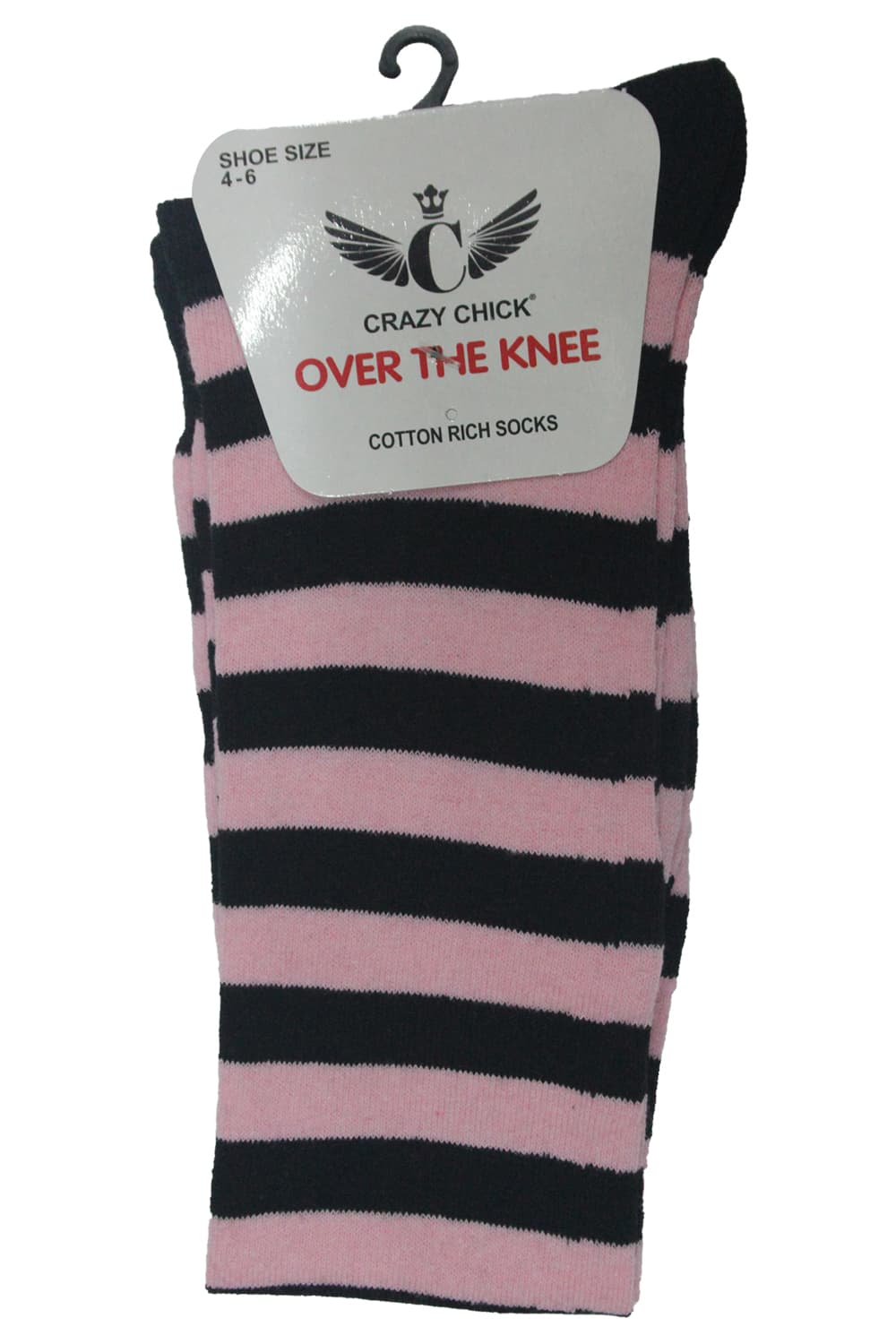 Crazy Chick Black and Baby Pink OTK Stripe Socks