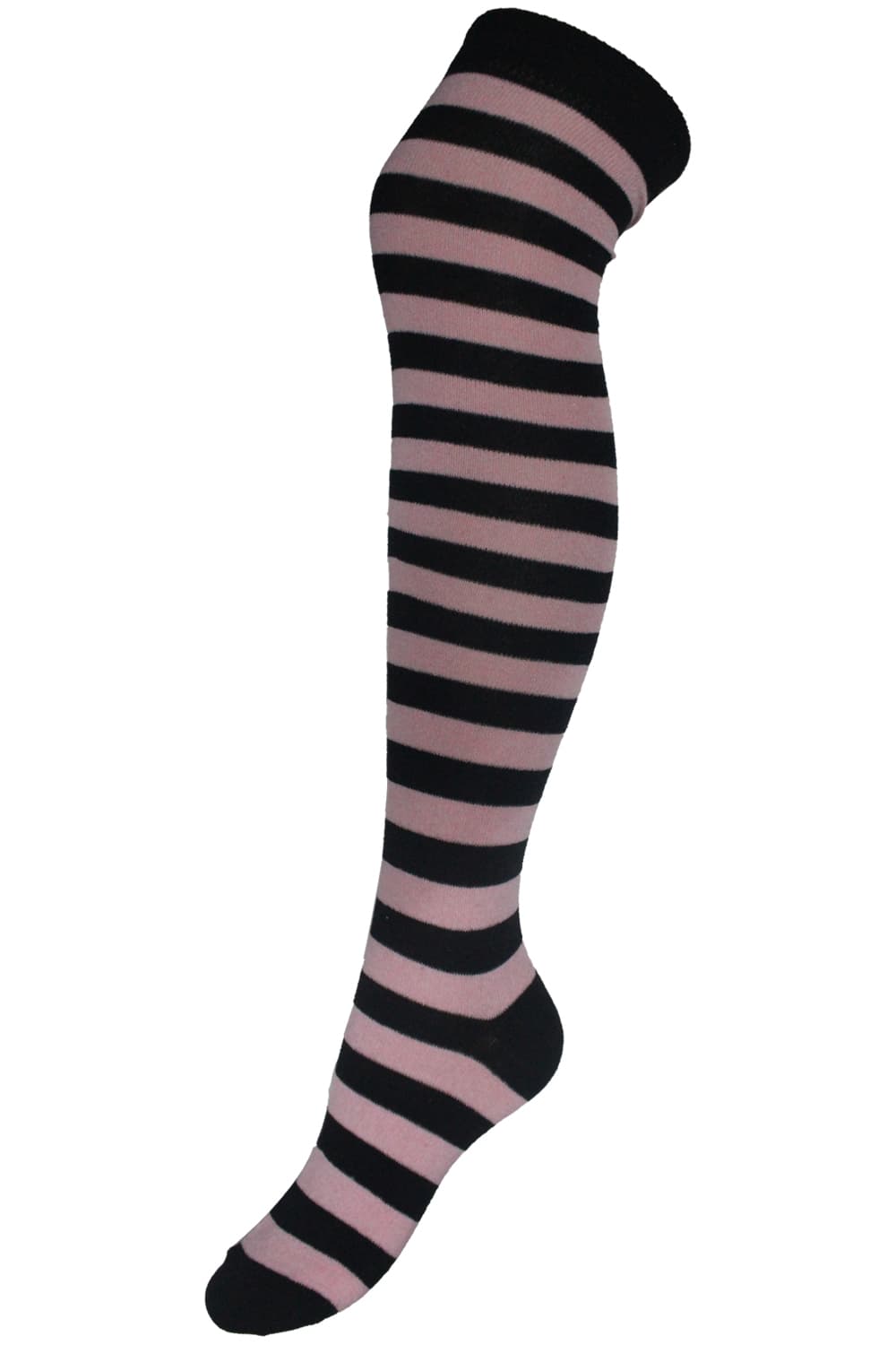 Crazy Chick Black and Baby Pink OTK Stripe Socks