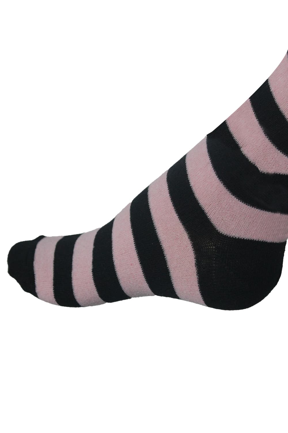 Crazy Chick Black and Baby Pink OTK Stripe Socks