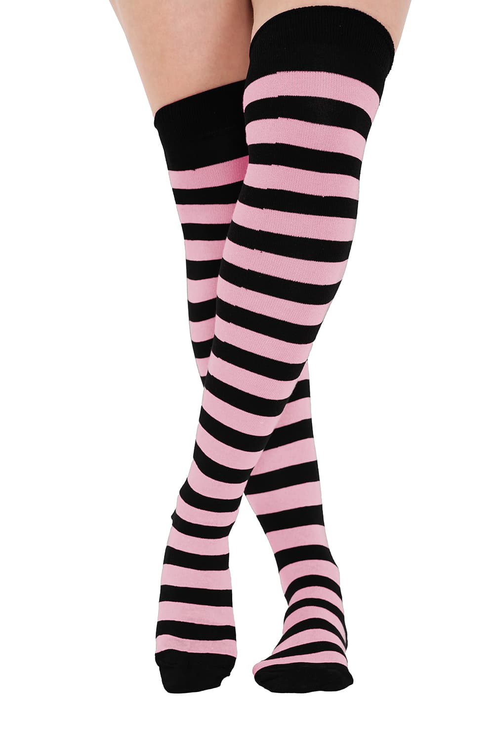 Crazy Chick Black and Baby Pink OTK Stripe Socks