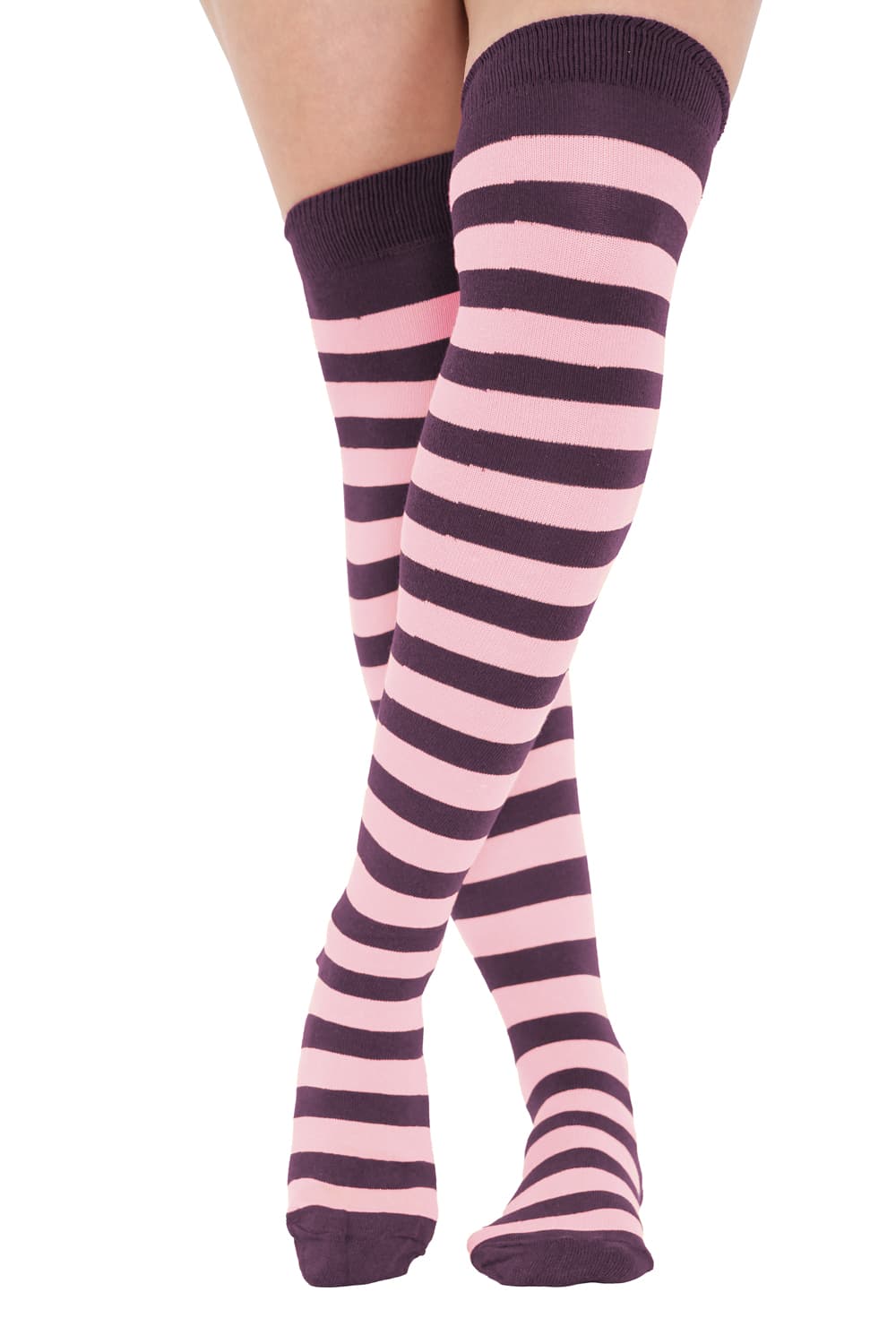 Crazy Chick Baby Pink and Burgundy OTK Stripe Socks
