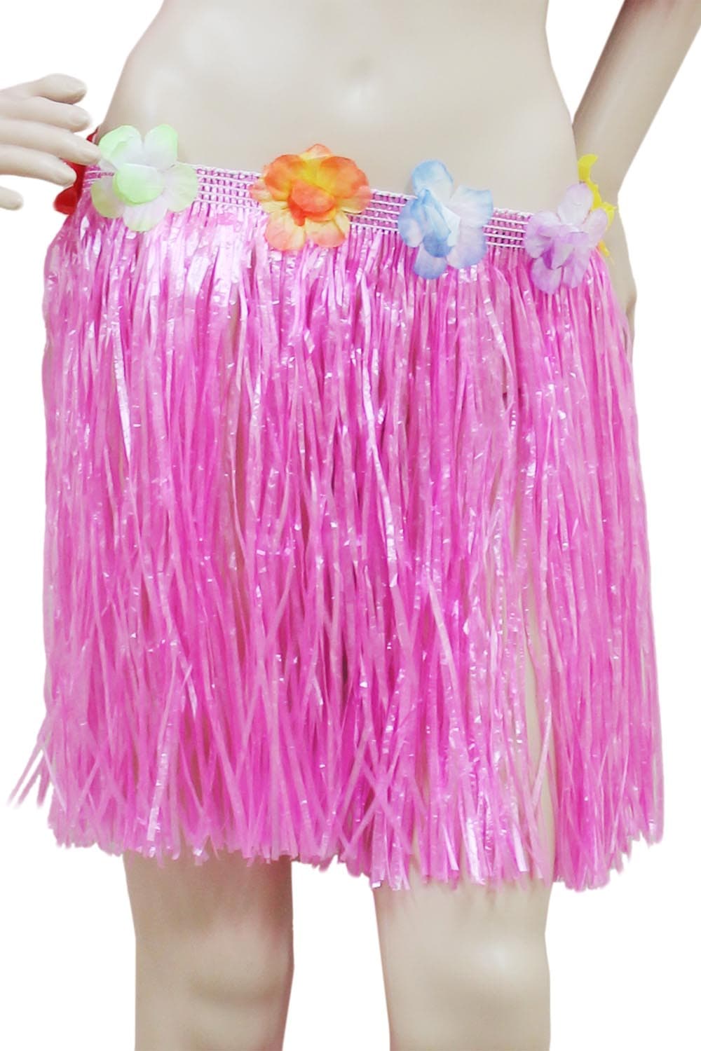 Crazy Chick Adult Pink Hula Skirt with Flowers (40cm)