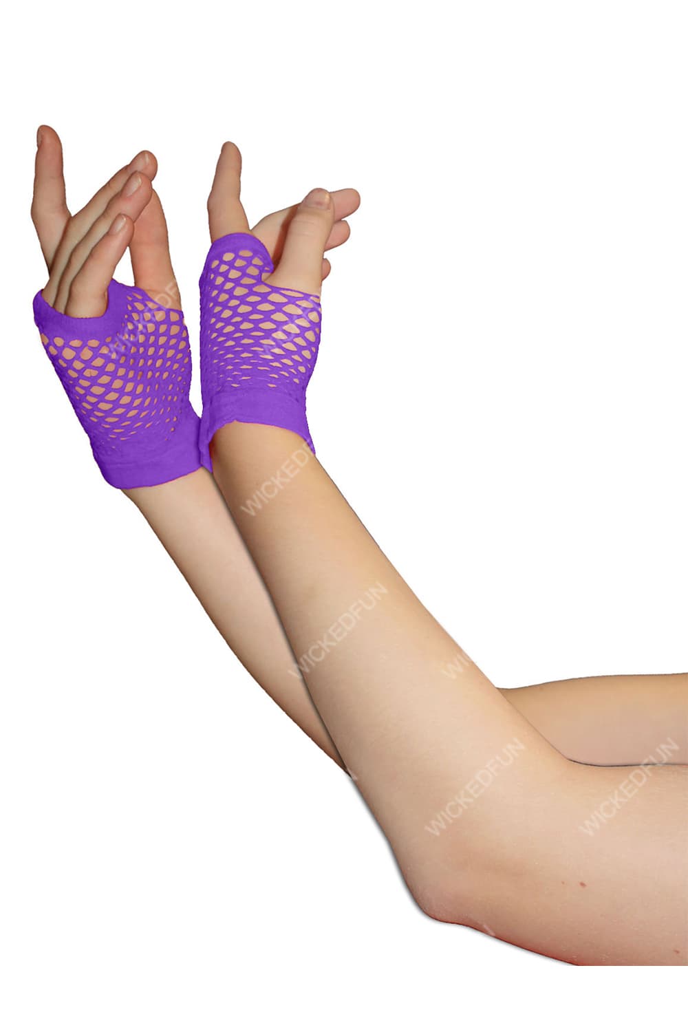 Wickedfun Purple Fingerless Short Fishnet Gloves