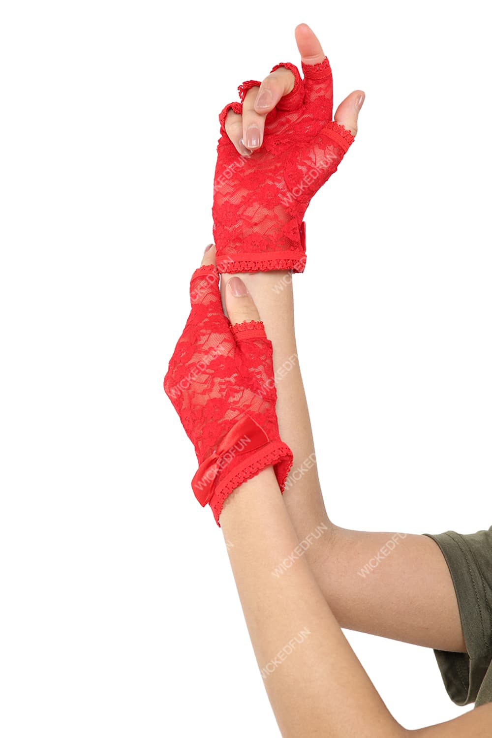 Wickedfun Red Fingerless Lace Gloves