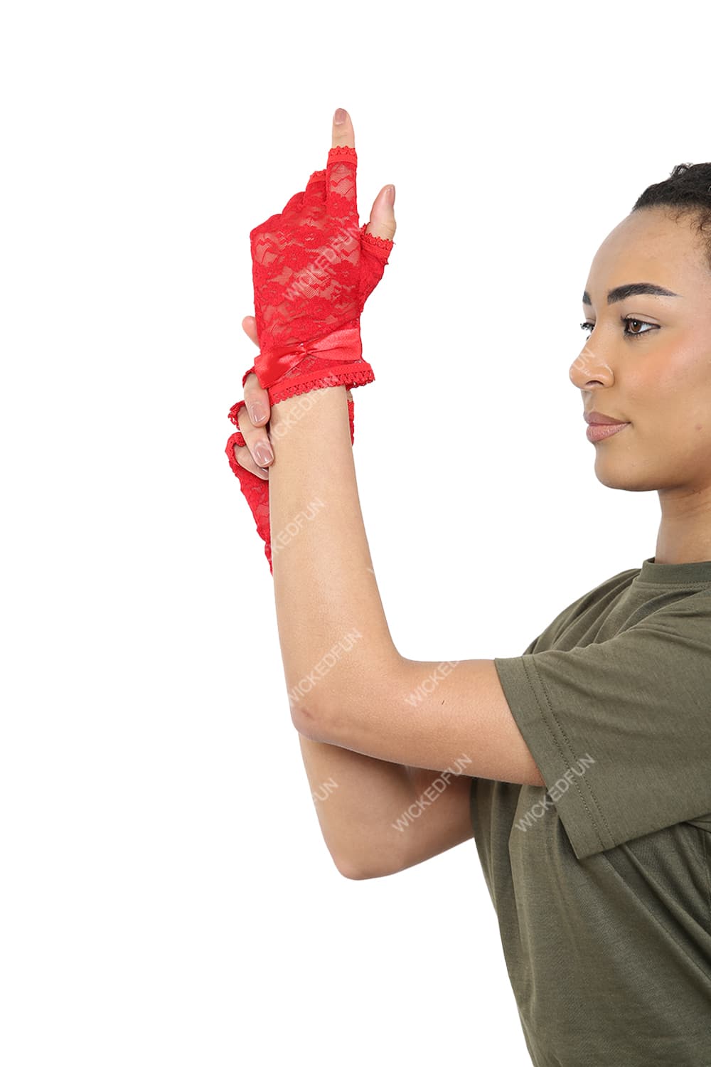 Wickedfun Red Fingerless Lace Gloves