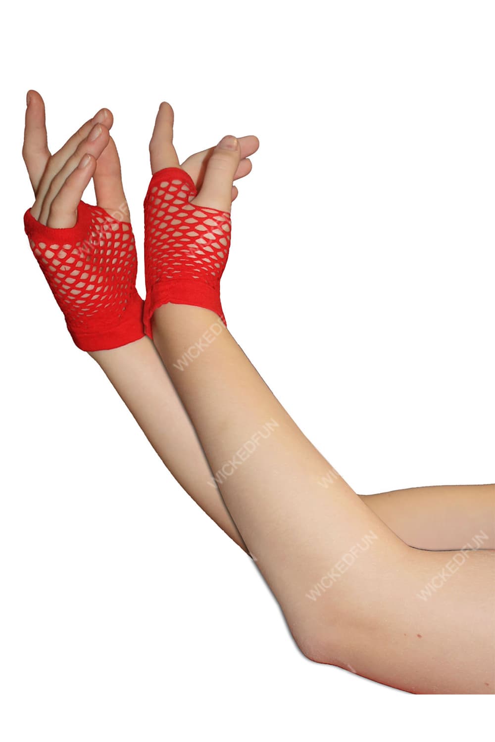Wickedfun Red Fingerless Short Fishnet Gloves
