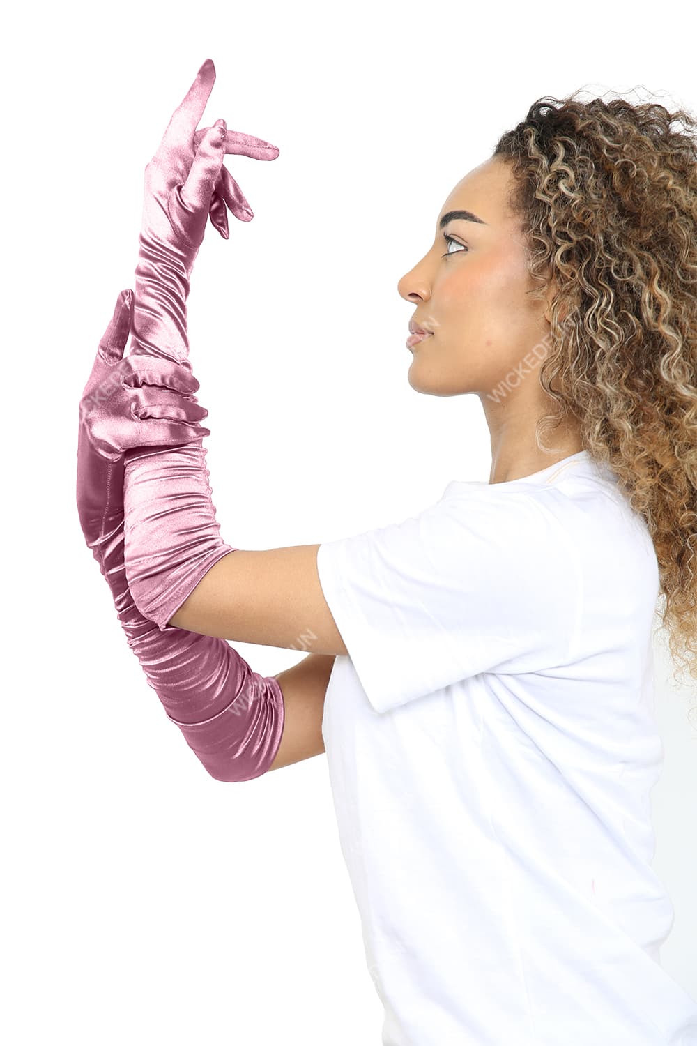Wickedfun Satin Ruched Top Long Gloves Light Pink