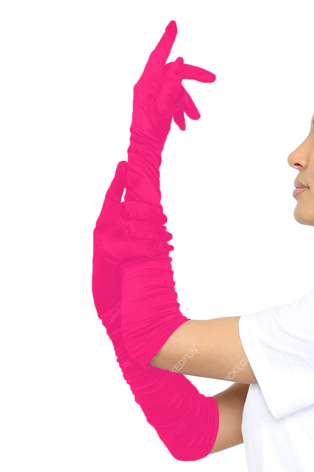 Wickedfun Satin Ruched Long Gloves Fuchsia