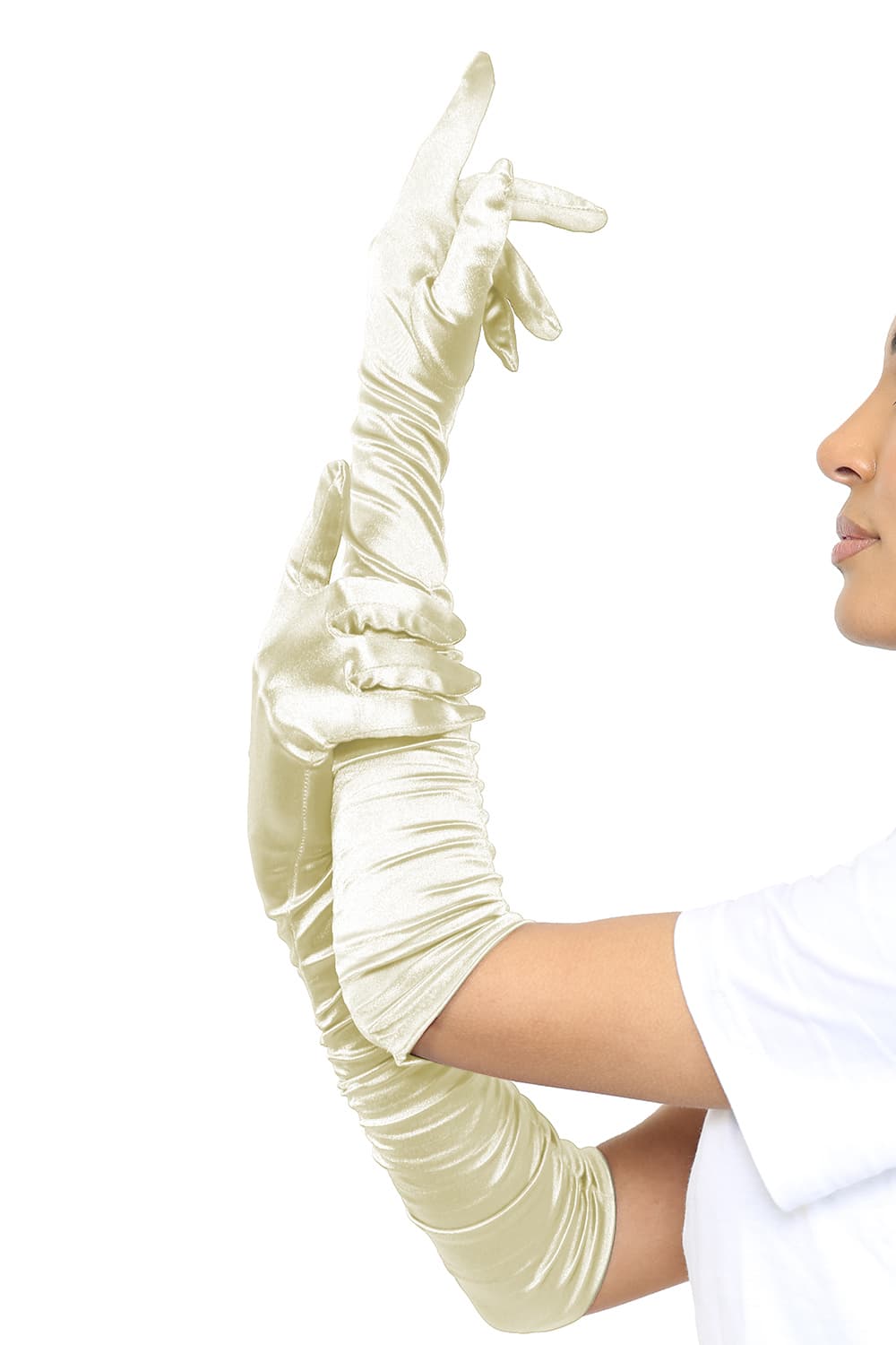 Wickedfun Ivory Satin Ruched Top Long Gloves