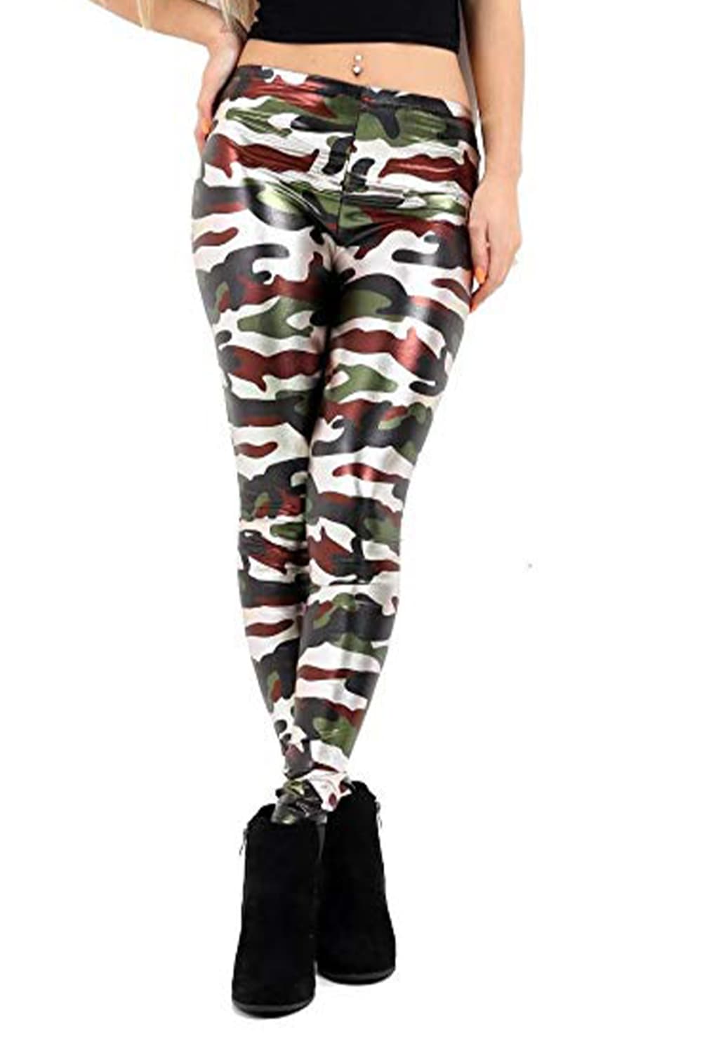 Crazy Chick Adult  Shiny Metallic Camouflage Leggings