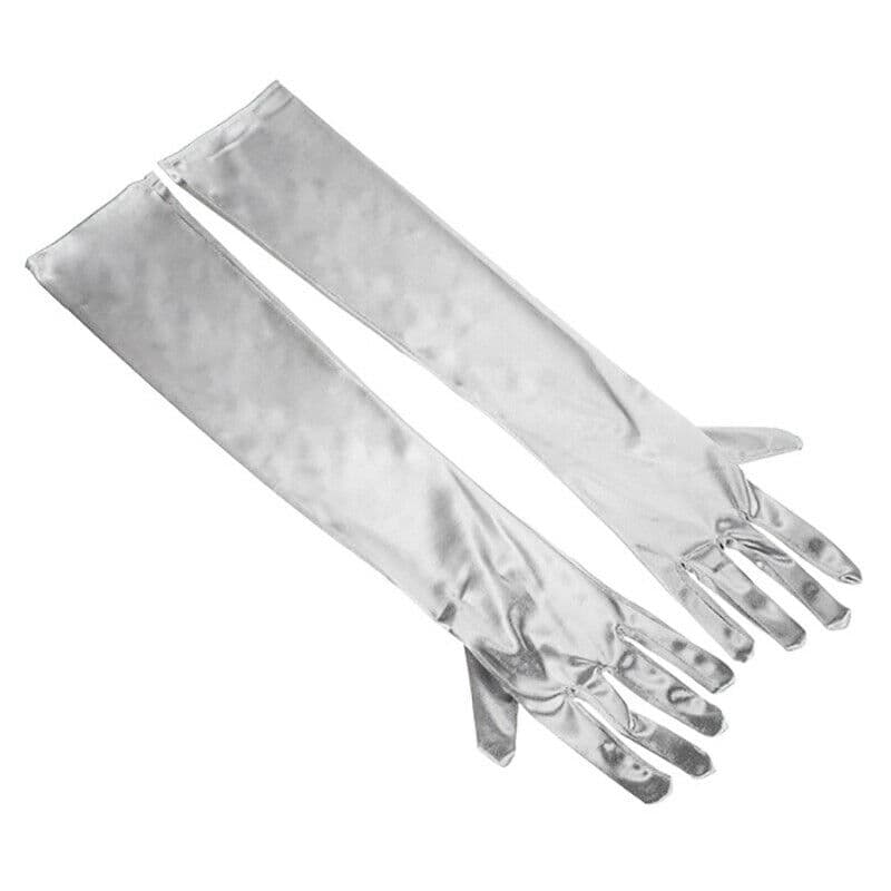 Wickedfun Silver Long Satin Gloves