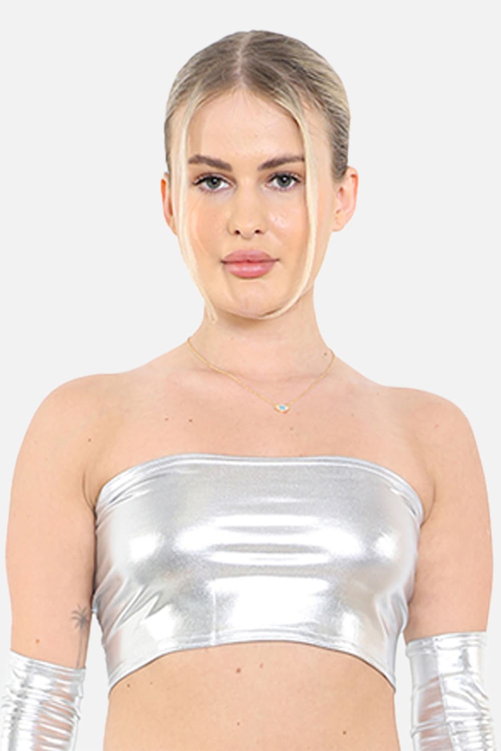 Crazy Chick Adult Silver Shiny Boob Tube