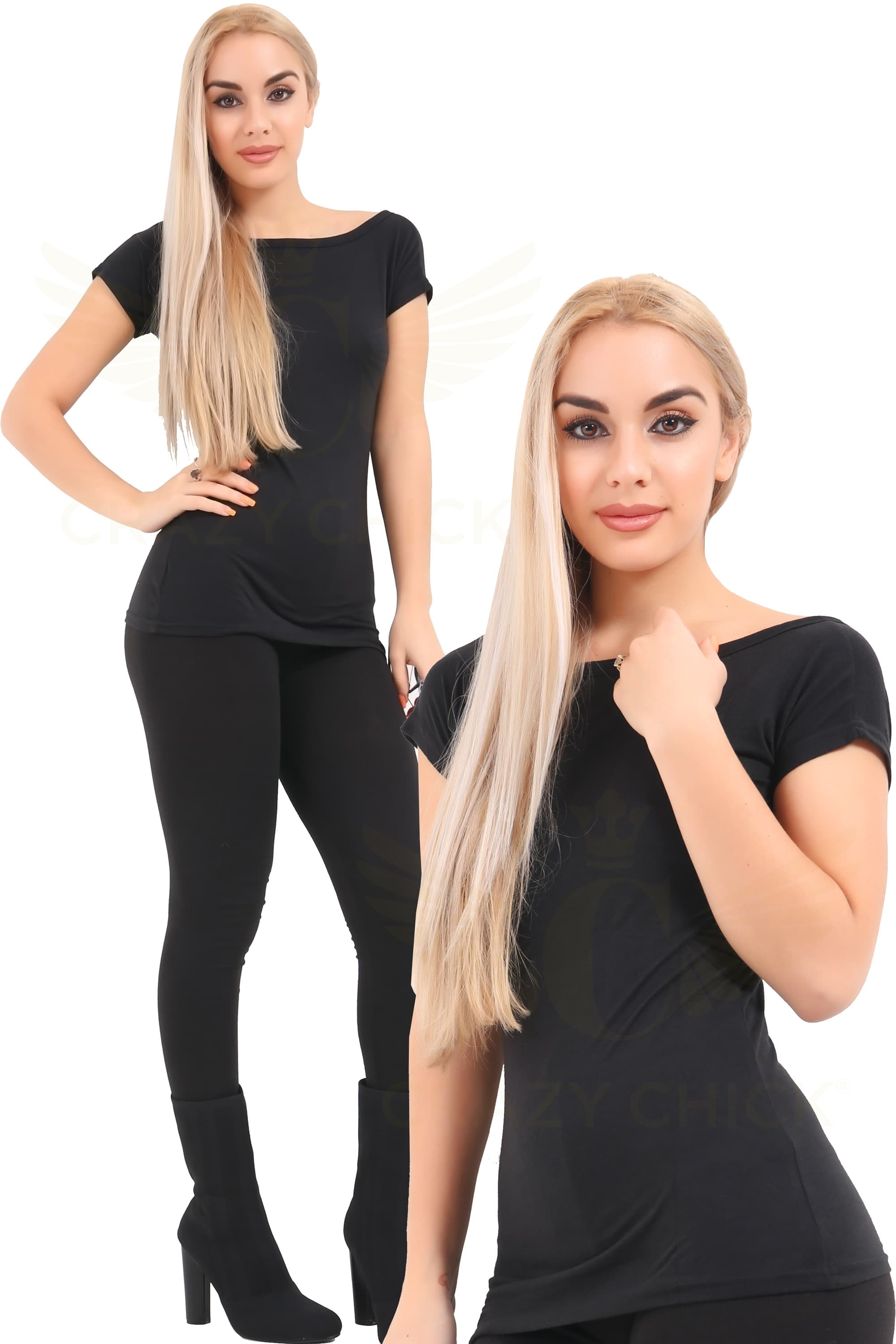 Wickedfun Slash Neck Black Viscose TShirt