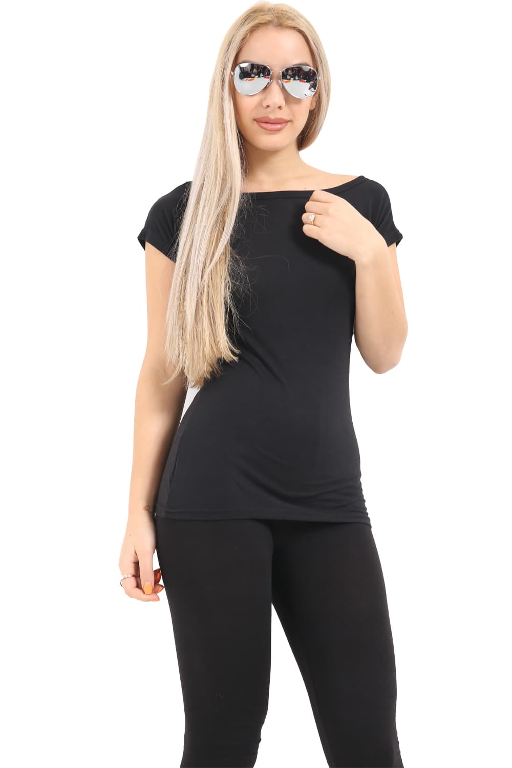 Wickedfun Slash Neck Black Viscose TShirt