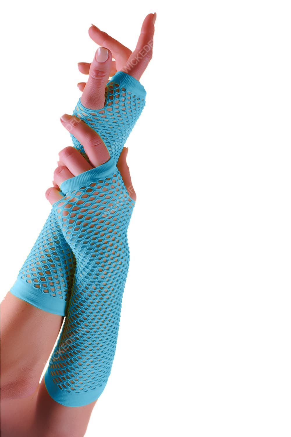 Wickedfun Turquoise Long Fishnet Gloves