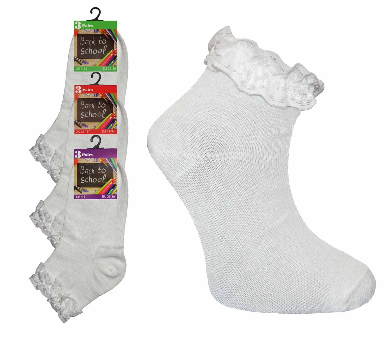 Crazy Chick Girls White Ankle Frill Socks (Pack of 3)