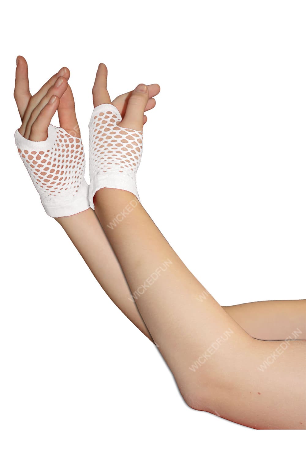Wickedfun White Fingerless Short Fishnet Gloves