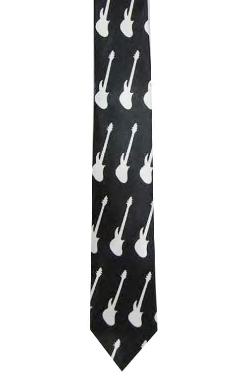 Wickedfun White Guitar Black Neck Tie