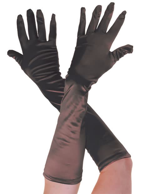 Wickedfun Long Satin Gloves Black 45cm
