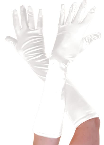 Wickedfun Long Satin Gloves White 45cm
