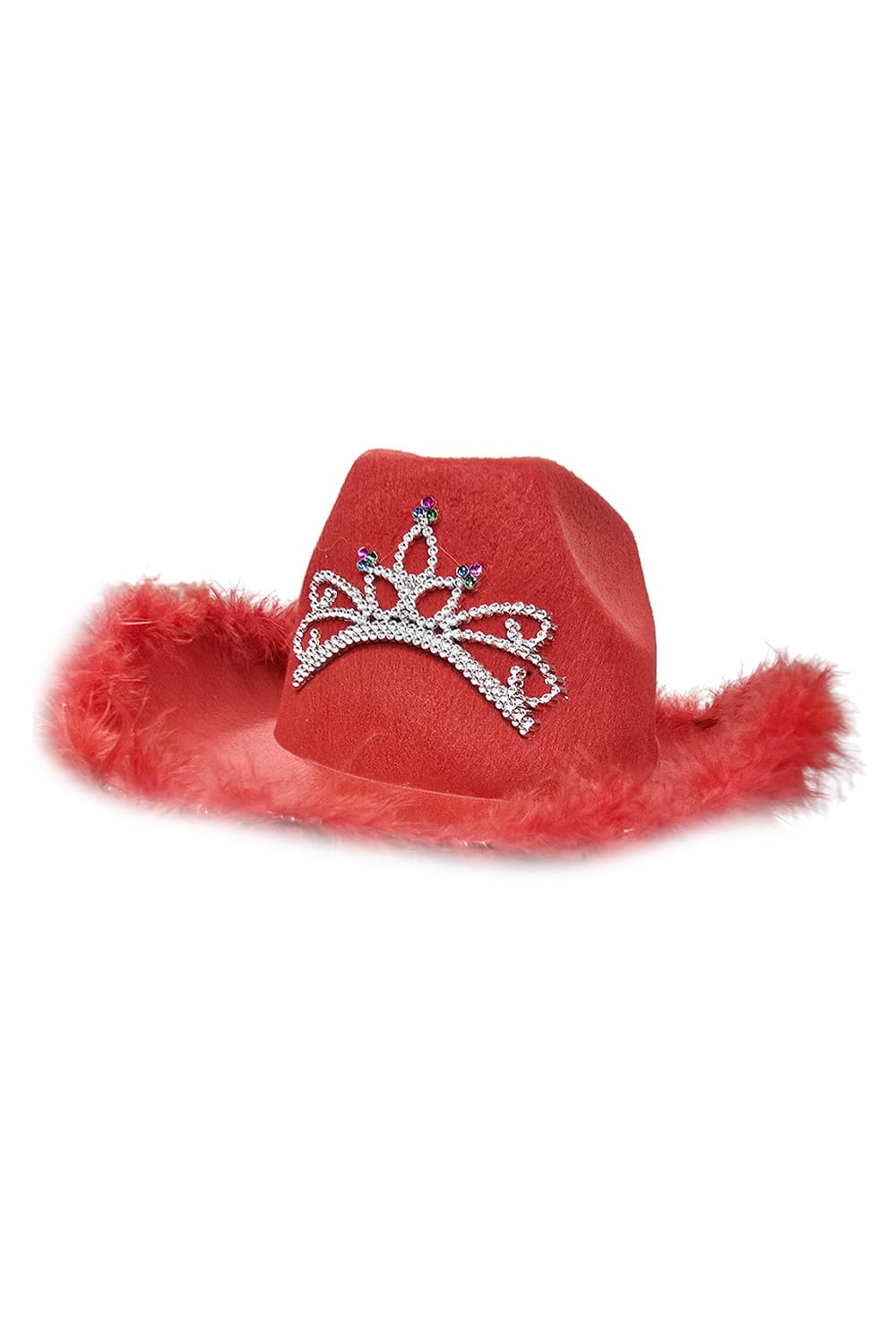 Wickedfun Red Cowboy Hat with Fluff Trim