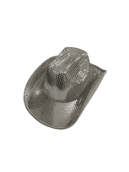 Wickedfun Silver Sequin Disco Cowboy Hat