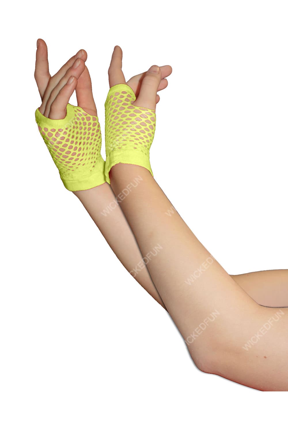 Wickedfun Yellow Fingerless Short Fishnet Gloves